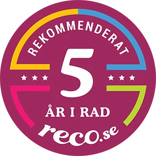 Rekommenderat företag 5 år i rad av Reco